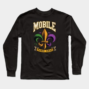 Mobile Mardi Gras Majesty: Vintage Fleur-de-lis Celebration Shirt" Long Sleeve T-Shirt